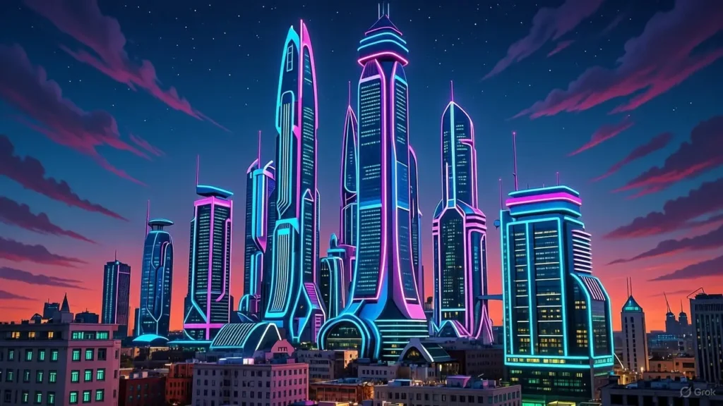 An image depicting futuristic corporate offices