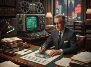 An image of an ad man in an office backn in the day